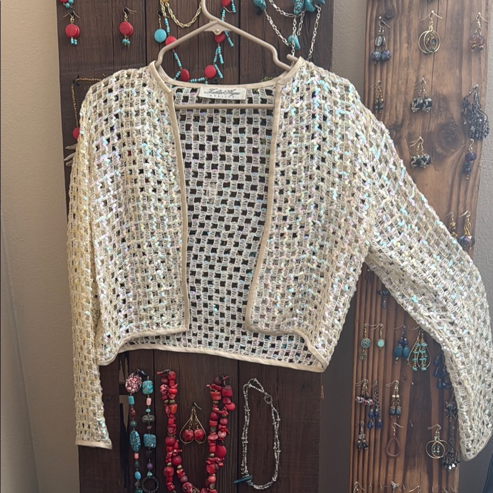 Sequin Mesh Women's Sweater - Cream size S